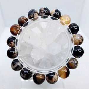 🌸 12mm Black Flower Agate Bracelets